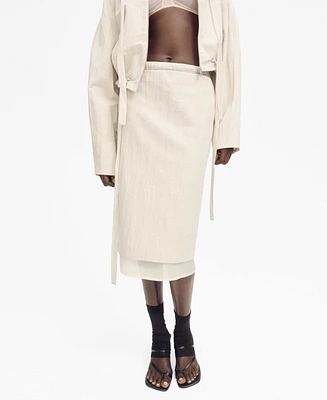 Mango Women's Combined Linen Blend Midi Skirts