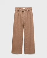 Mango Women's Stripes and Belt Wide Leg Jeans