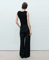 Mango Women's Belted Wide Leg Cotton Pants