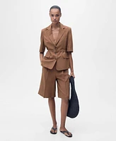 Mango Women's Linen-Blend Suit Bermuda Shorts