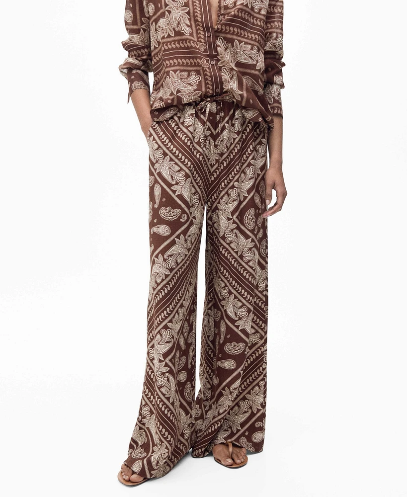 Mango Women's Wide Leg Paisley Pants