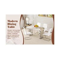 Pandora Sintered Stone Dining Set: 63 x 31.4 Inch Table with 4 White Chairs
