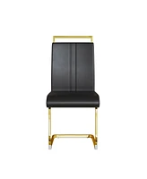 Modern Dining Chairs, Pu Faux Leather High Back Upholstered Side Chair with C-shaped Tube. Plating Golden Metal Legs for Dining Room Kitchen Vanity Pa