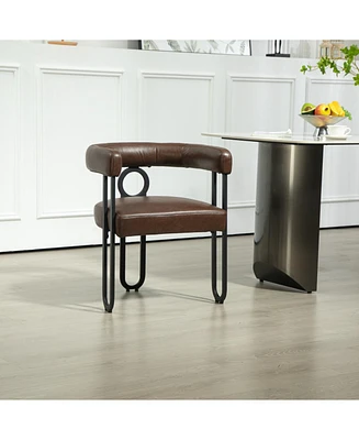 Contemporary Designed Chenille Fabric Upholstered Accent/Dining Chair/Barrel Side Chairs Kitchen Armchair for Living Room set of 1 (Dark Brown Pu)