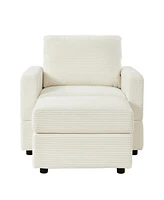 Corduroy Chaise Lounge with Ottoman for Living Room - Beige