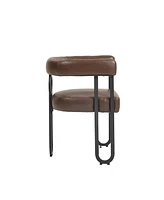 Contemporary Designed Chenille Fabric Upholstered Accent/Dining Chair/Barrel Side Chairs Kitchen Armchair for Living Room set of 1 (Dark Brown Pu)