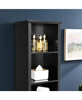 64" Bathroom Storage Cabinet with Laundry Hamper and Adjustable Shelves