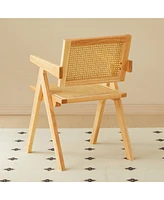 Natural Rattan Dining Chairs (2), Armrest & Solid Wood, Living Room