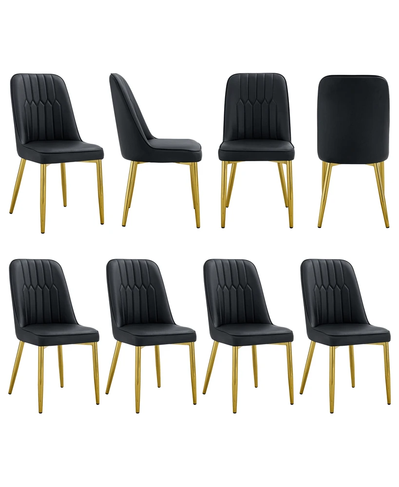 Set of 8 Dining Chairs with Pu Backrest and Gold Metal Legs