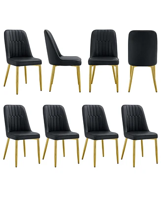 Set of 8 Dining Chairs with Pu Backrest and Gold Metal Legs