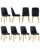 Set of 8 Dining Chairs with Pu Backrest and Gold Metal Legs
