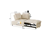 3-in-1 Velvet Sofa Bed with Usb, Phone Stand, and Adjustable Back (Beige)