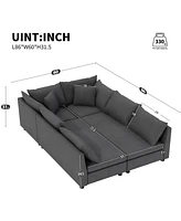 Minimalist 86" Sectional Sofa Bed with Pillows (6-Seat Convertible)