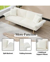 79 inch corduroy sofa bed, foldable double sofa bed with folding armrests, suitable for living rooms and small spaces