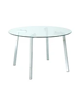 Modern Glass Dining Set: 6 Chairs, Round Table