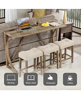 4-Piece Bar Table Set with Power Outlet and 3 Padded Stools