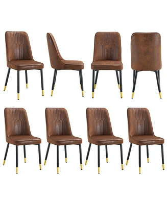8-Piece Brown Velvet Dining Chair Set with Black Metal Legs