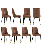 8-Piece Brown Velvet Dining Chair Set with Black Metal Legs