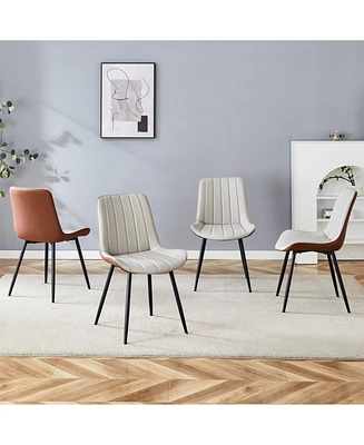 4-Piece Pu Dining Chair Set with Extended Cushion