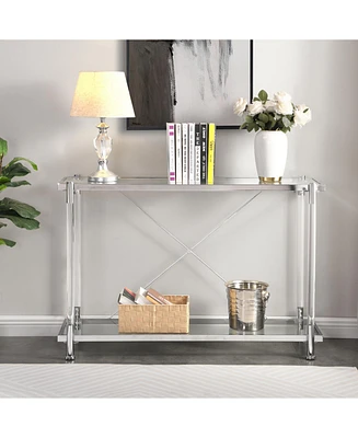 Chrome & Acrylic Glass Sofa Table with Storage Shelves