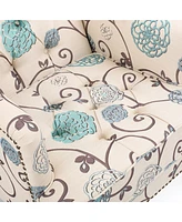 Contemporary Club Chair in Blue and Beige Floral Fabric