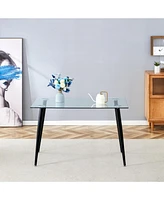 Crystal-Clear Glass Dining Table with Black Metal Base: Elegance and Versatility