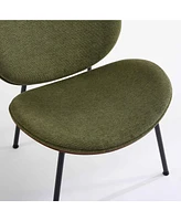 Mid-Century Shell Chair: Walnut Finish, Green Fabric, Comfortable Backrest