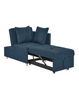 Convertible Sofa Bed with Adjustable Backrest and Wheels, Blue