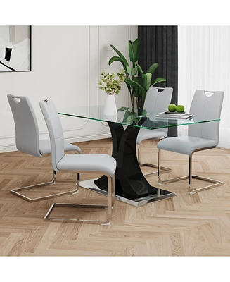 Modern Glass Dining Set: Transparent Table with Grey Chairs (Set of 5)