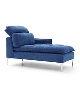 55" Blue Chaise Lounge with Armrest and Pillow