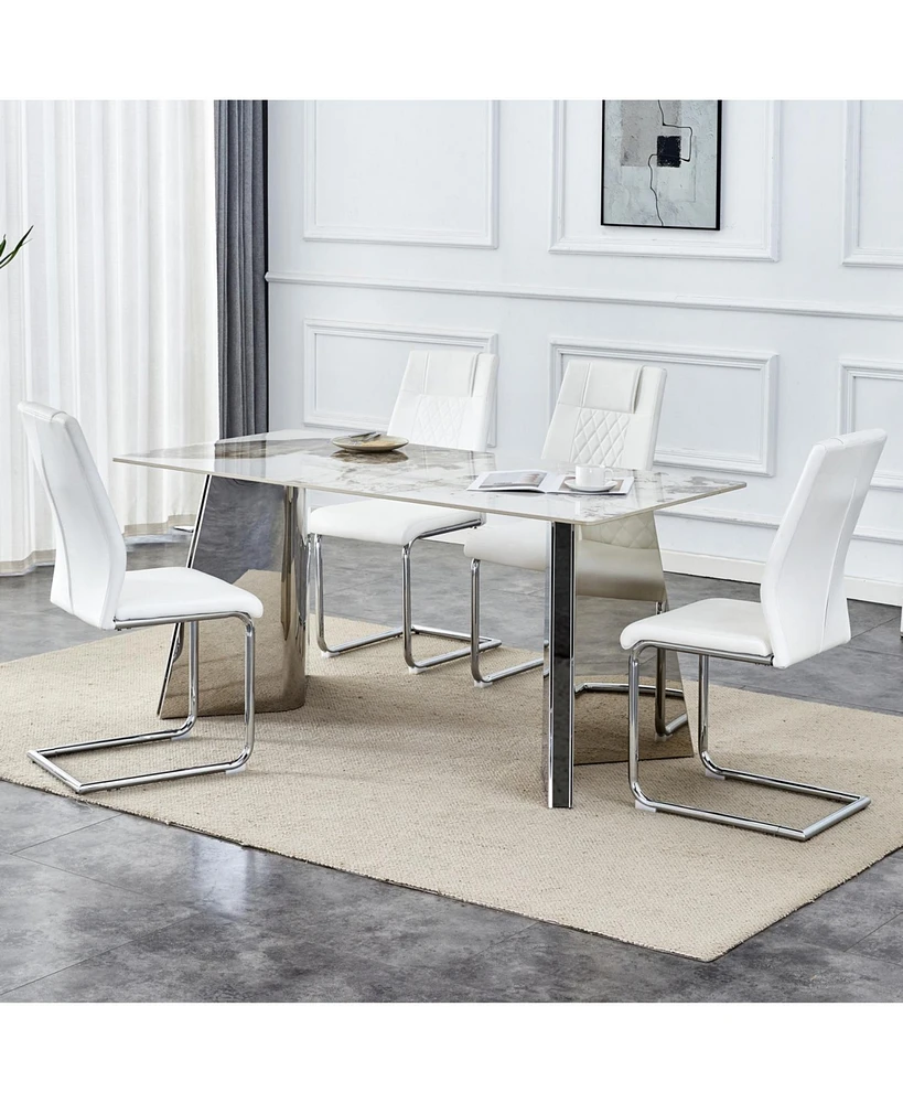 Pandora Sintered Stone Table with Butterfly Legs (63"x31.5"x30") and 4 Pu Chairs