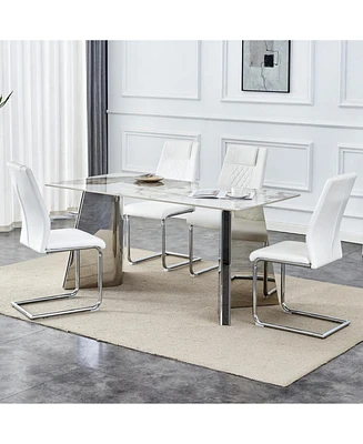 Pandora Sintered Stone Table with Butterfly Legs (63"x31.5"x30") and 4 Pu Chairs