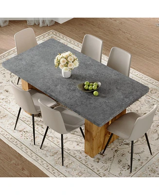 Cozy Modern Mdf Dining Set with 6 Gray Faux Leather Chairs