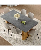 Cozy Modern Mdf Dining Set with 6 Gray Faux Leather Chairs
