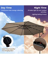 10 Feet Cantilever Umbrella with 32 Led Lights and Solar Panel Batteries-Tan