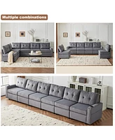 Velvet modular combination sofa with storage, living room combination sleeper sofa (Gray