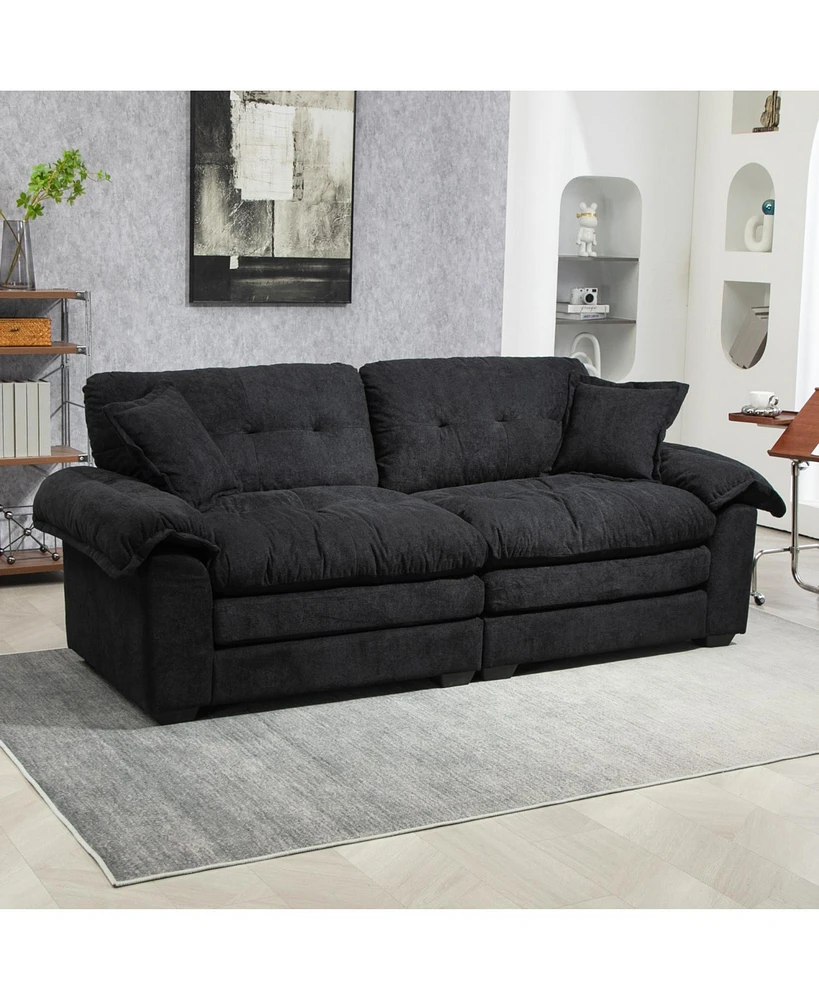 84" Chenille Recliner Sofa Small Sofa Loveseat Deep Seat Sofa Couch with 2 Throw Pillows & Memory Foam for Living Room Apartment Office Lounge-Bl