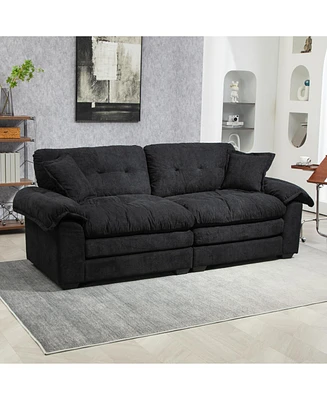 84" Chenille Recliner Sofa Small Sofa Loveseat Deep Seat Sofa Couch with 2 Throw Pillows & Memory Foam for Living Room Apartment Office Lounge-Bl