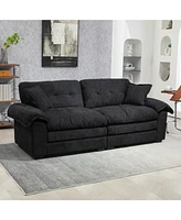 84" Chenille Recliner Sofa Small Sofa Loveseat Deep Seat Sofa Couch with 2 Throw Pillows & Memory Foam for Living Room Apartment Office Lounge-Bl