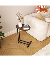 C-Shaped End Table for Sofa, Bedside, and Couch (Brown