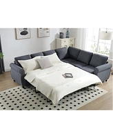2-in-1 Sleeper Sofa, 6-Seater Sectional Couch Bed, 104" Gray Sofa Bed for Living Room