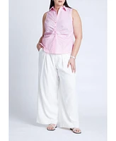 Eloquii Plus Striped Sleeveless Collared Top