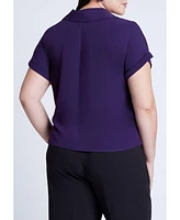 Eloquii Plus Short Sleeve Collared Top With Waist Tie