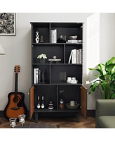 Bookcase with Cabinet, Bookshelf with Doors, Black&Honey