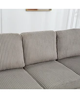 Corduroy Convertible Sectional Sofa with Ottoman, Gray
