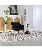 Modern Velvet Desk Chair, Metal Legs Upholstered Accent Arm Chair for Living Room/Bedroom/Small Spaces/Home Office,Black