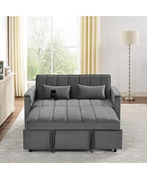 54.33 inch versatile foldable sofa bed in 3 lengths, modern sofa sofa sofa velvet pull-out bed, adjustable back (Gray)