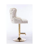 Velvet Bar Stool with Adjustable Height and Accentuated Lion's Head Design