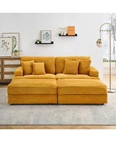 82 inches orange corduroy sofa, two storage feet +4 throw pillows, create a living room, office fashion new darling!
