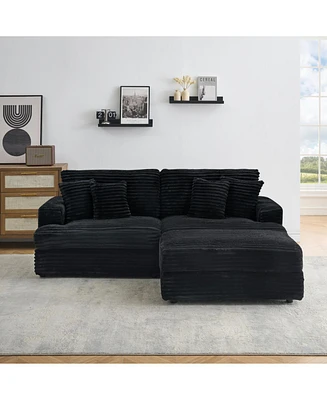 82 inches black corduroy sofa, storage feet +4 throw pillows, create a living room, office fashion new darling!